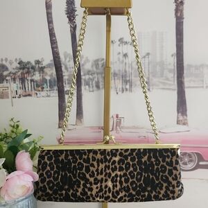 Leopard Print Clutch with Gold Chain